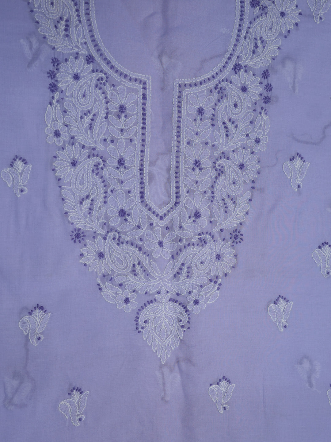 Women Hand Embroidered Cotton Chikankari Dress MaterialPCSCU00104FS-LAVENDER