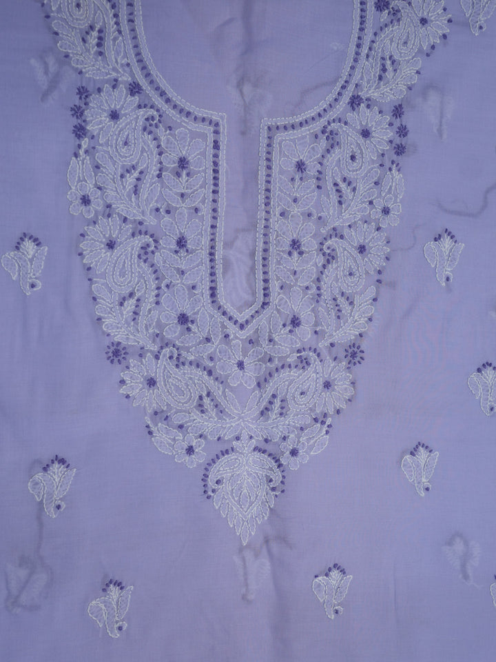 Women Hand Embroidered Cotton Chikankari Dress MaterialPCSCU00104FS-LAVENDER