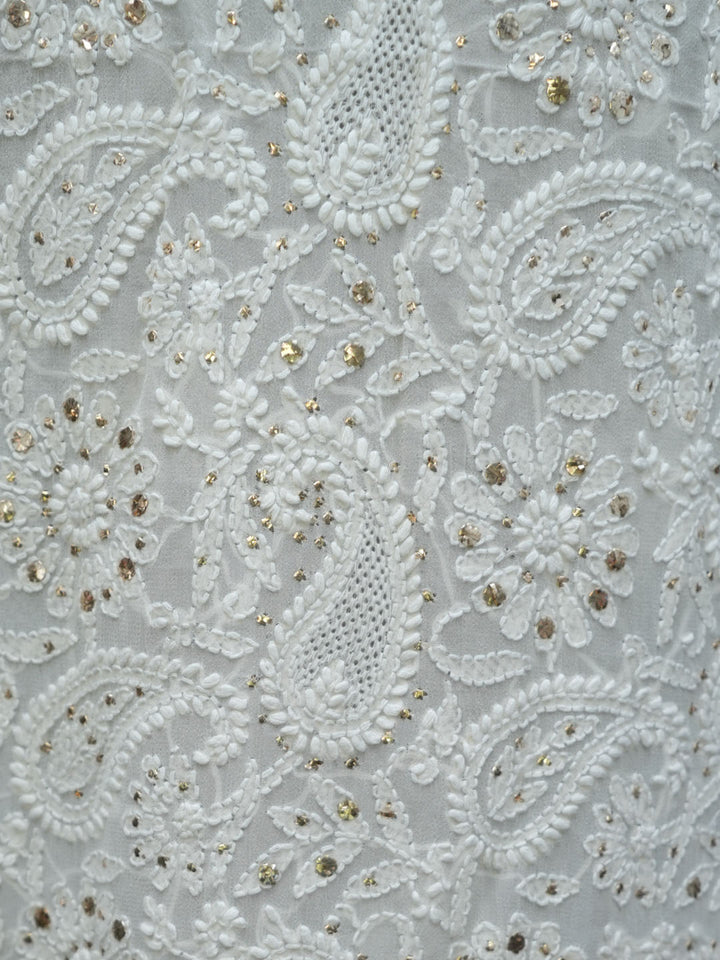 Women Hand Embroidered Chikankari Viscose Georgette Dressmaterial PC4124-WHITE6