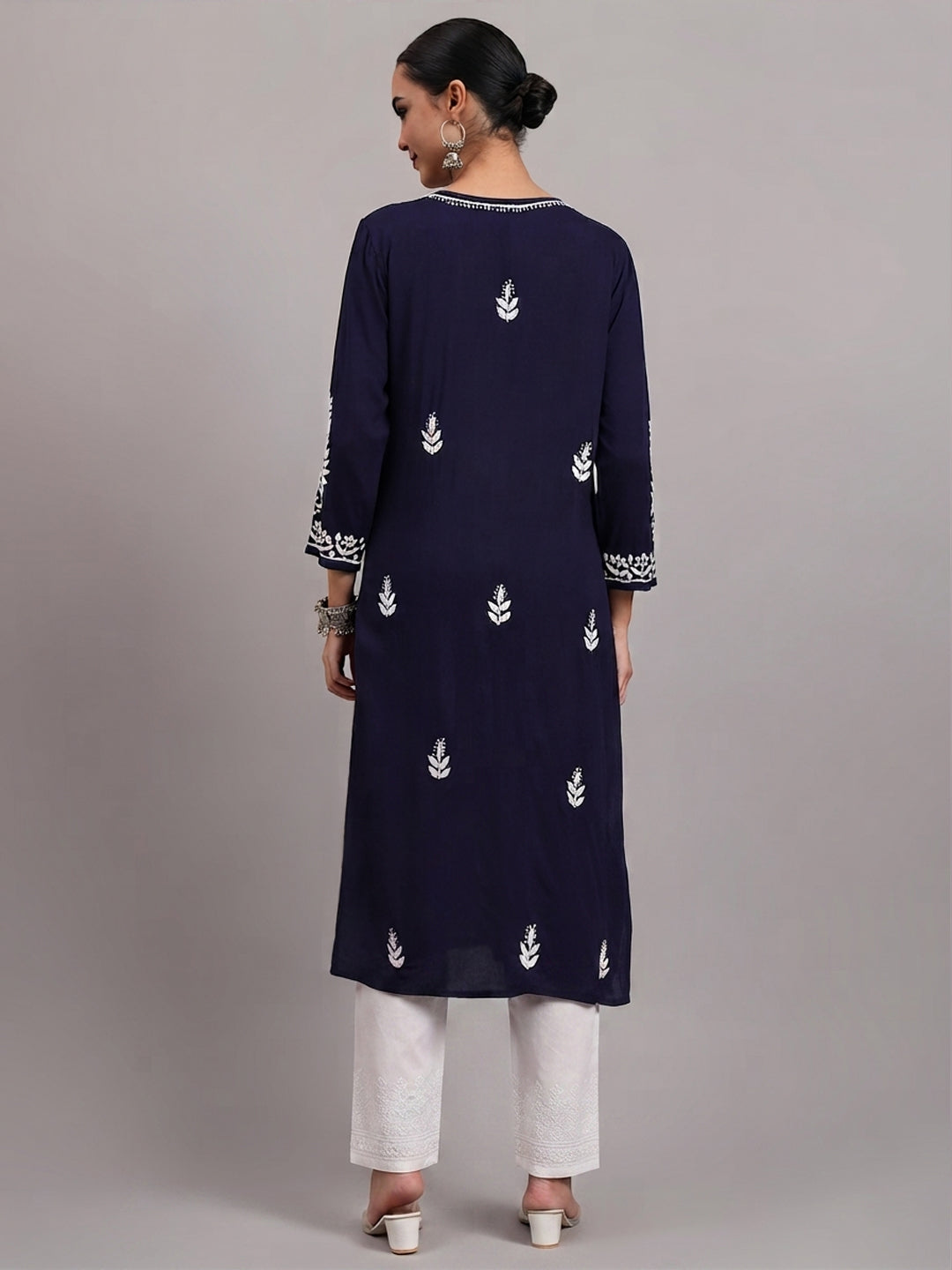 Women Hand Embroidered Chikankari Rayon Kurta PC4076 Navy