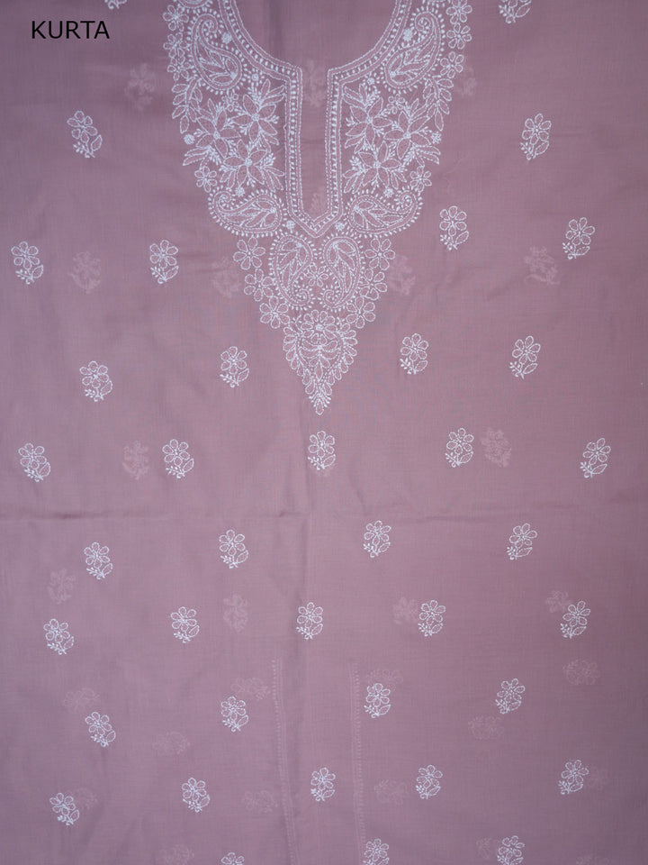 Women Hand Embroidered Chikankari Cotton Dressmaterial PCSCU00104FS-ONIONPINK