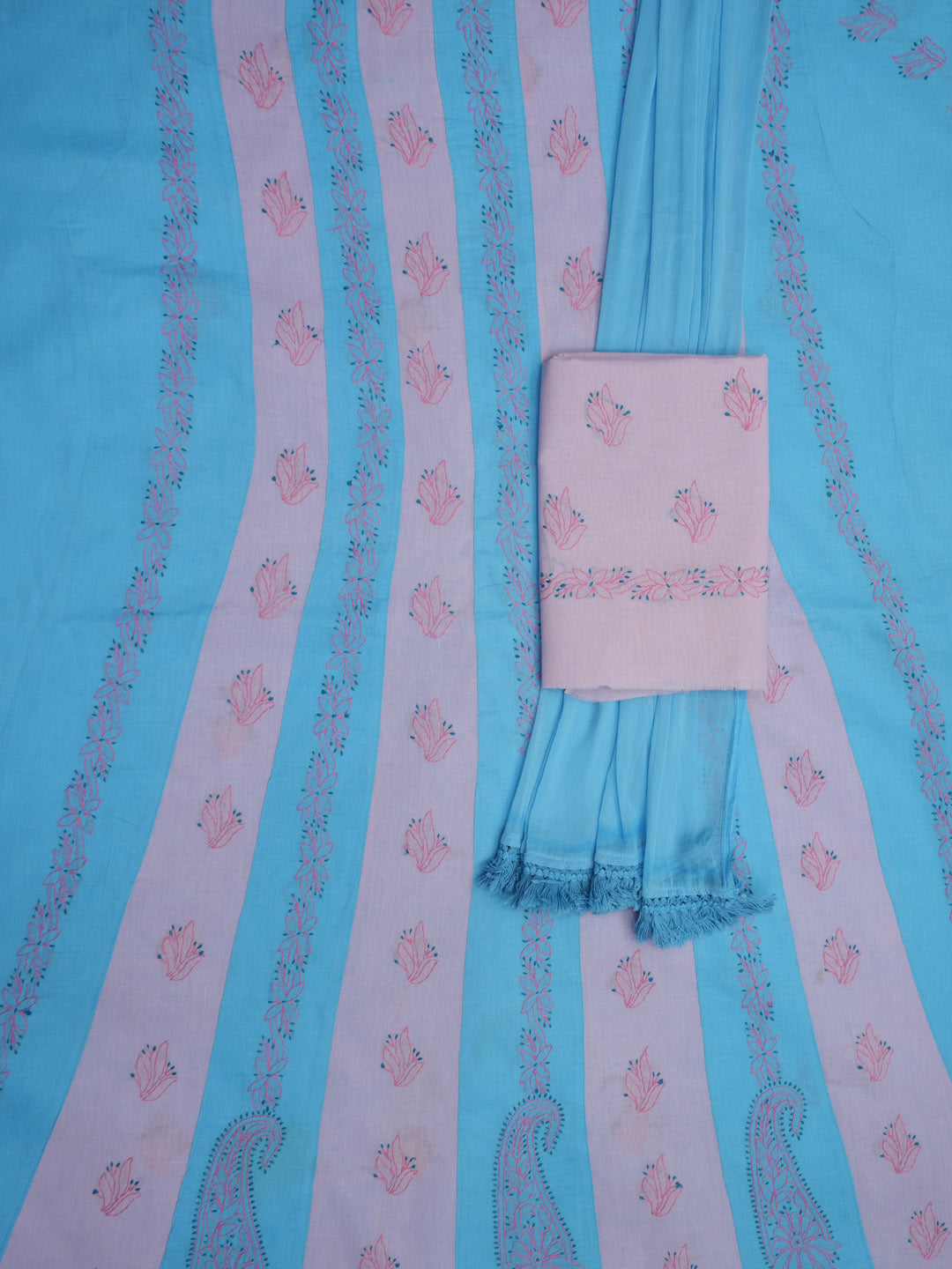 Women Hand Embroidered Chikankari Cotton Dressmaterial PC4120-POWDERBLUE
