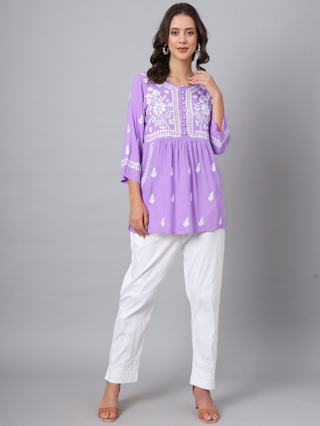 Women Hand Embroidered Rayon Chikankari Kurti PC3696