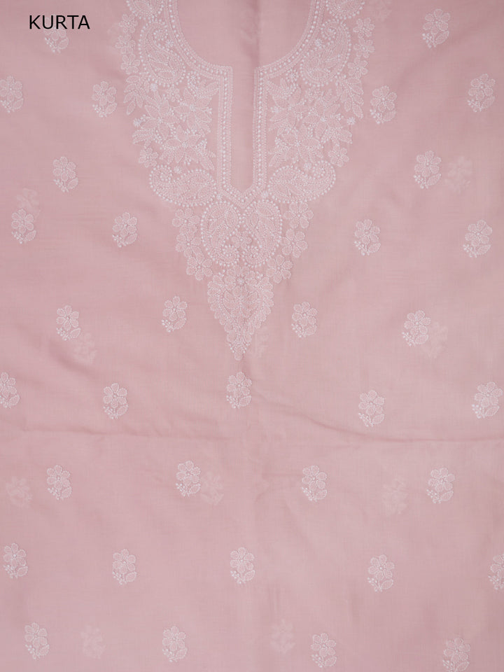 Women Hand Embroidered Chikankari Cotton DressMaterial PCSCU00104FS-LIGHTPEACH