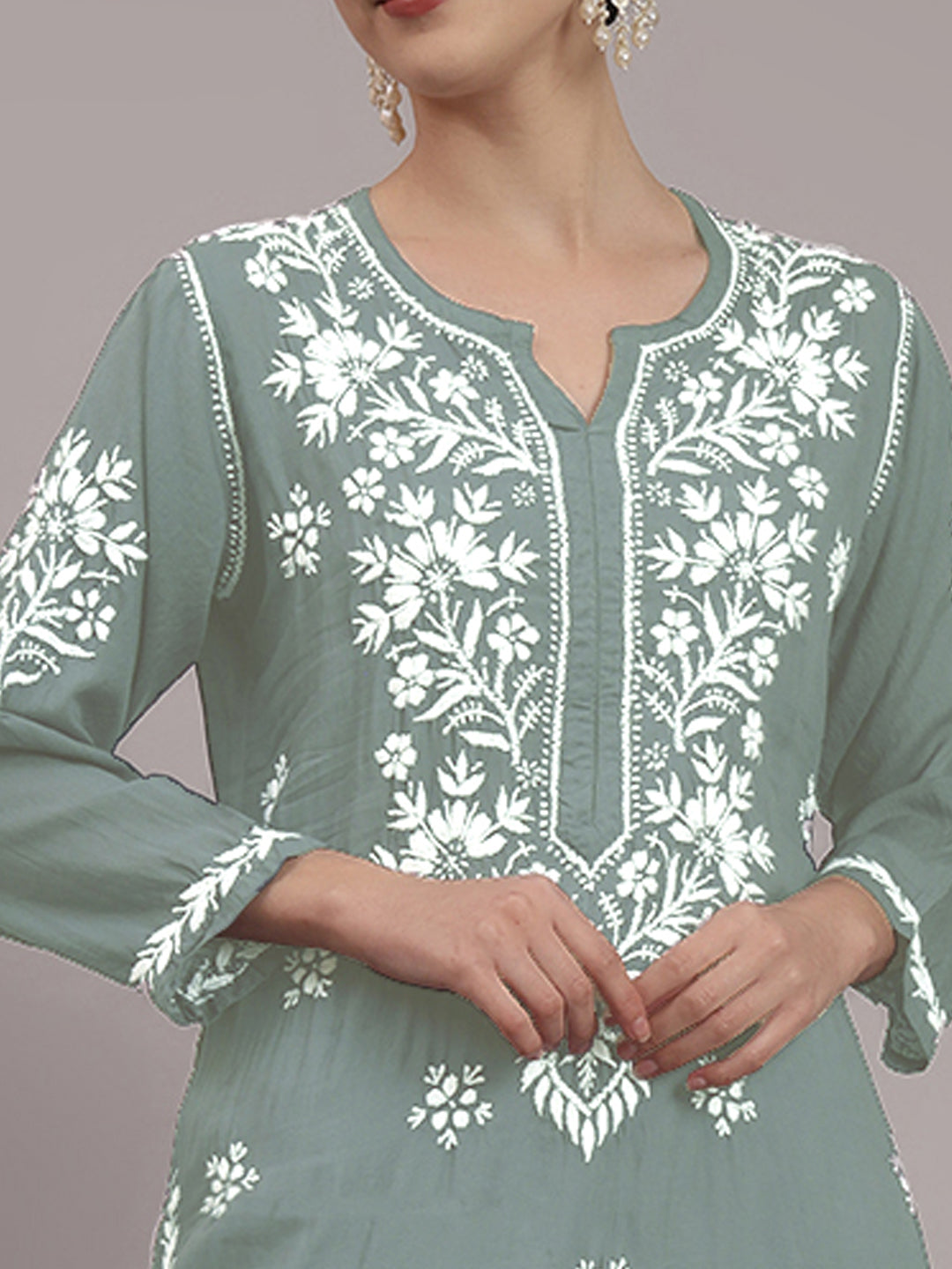 Hand Embroidered Chikankari Modal Straight Kurta- PC4059