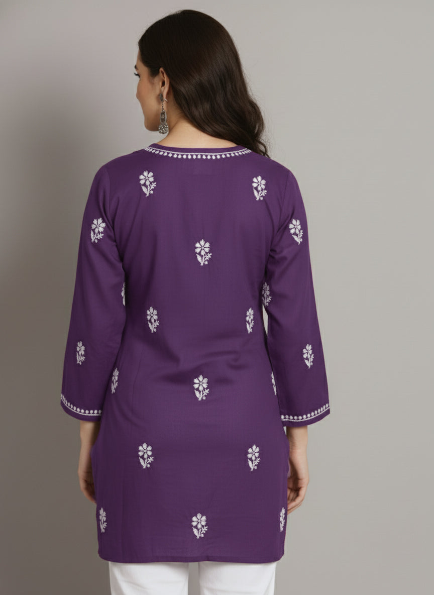 Women Hand Embroidered Chikankari Modal Kurti PC3611 Darkmauve
