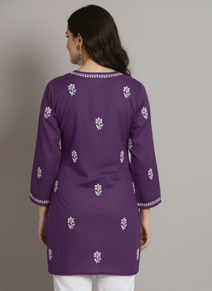 Women Hand Embroidered Chikankari Modal Kurti PC3611 Darkmauve