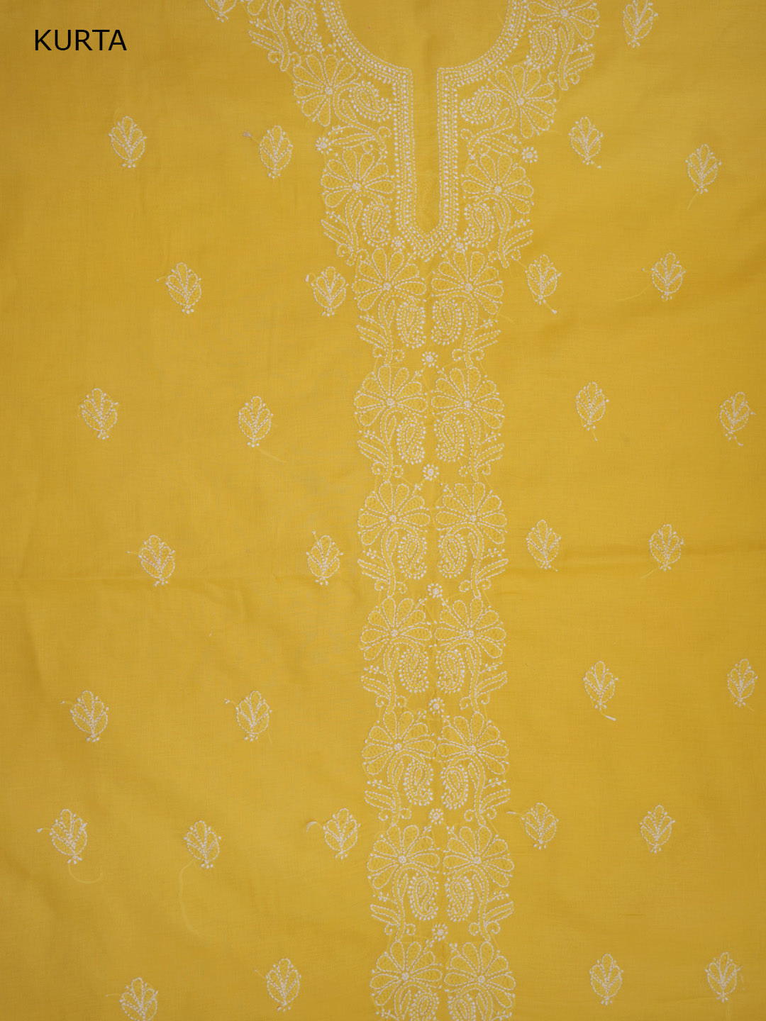 Women Hand Embroidered Chikankari Cotton Dressmaterial PCSCU00104FS-DARKYELLOW