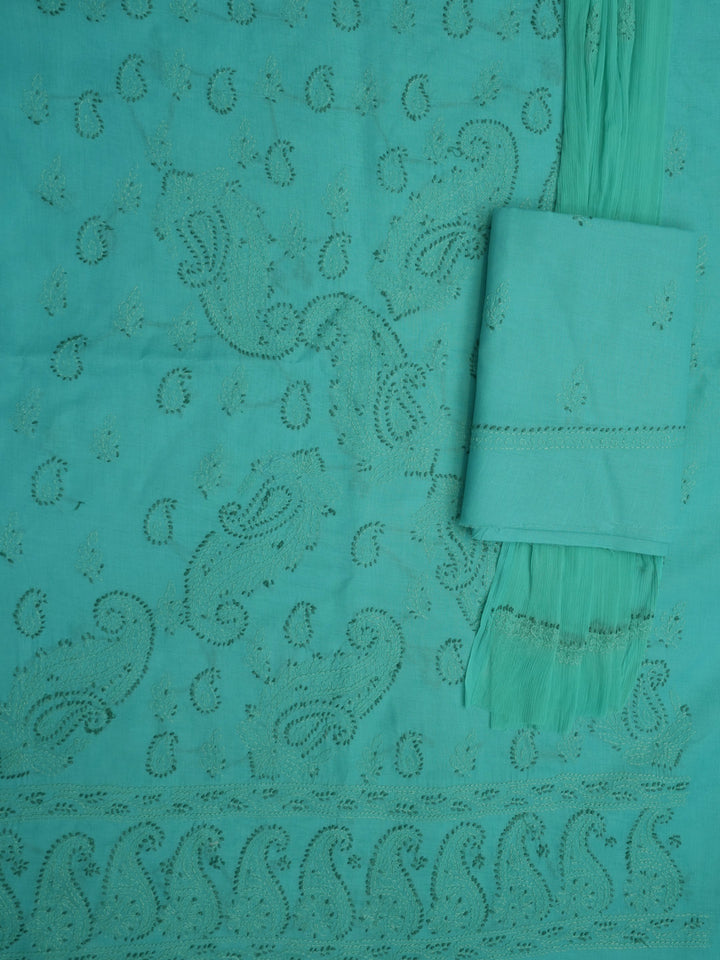 Women Hand Embroidered Chikankari Cotton Dressmaterial PC4120-GREEN