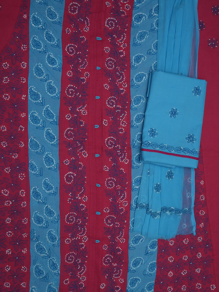 women hand embroidered chikankari cotton dressmaterial PC4120-RED29