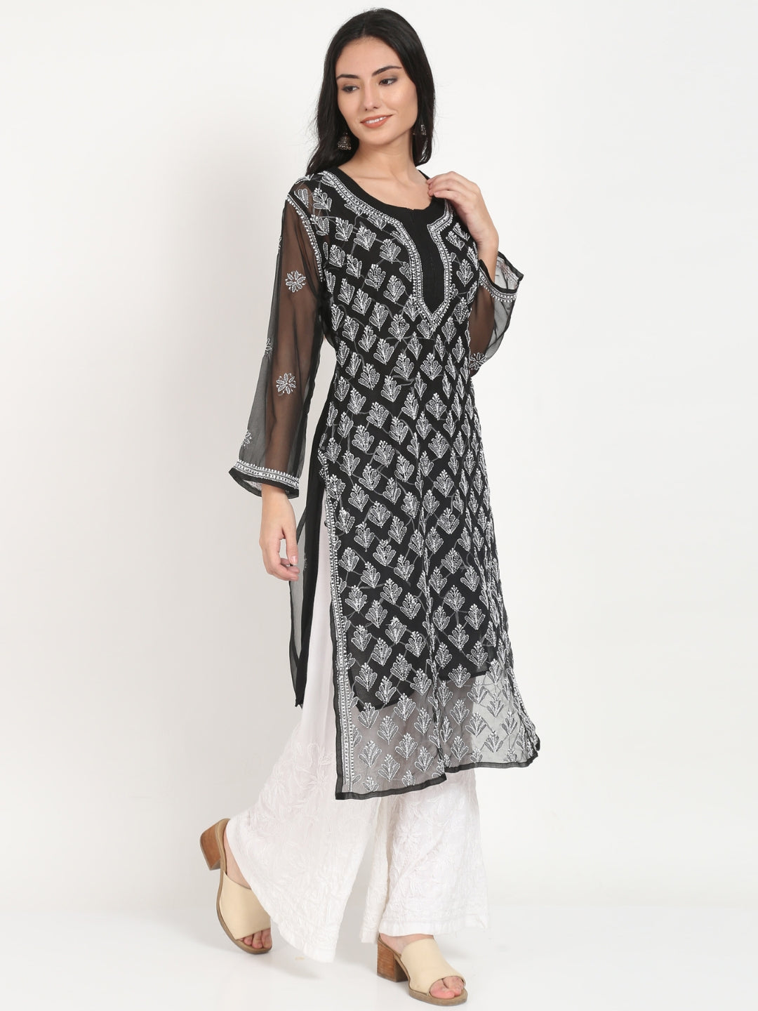 Hand Embroidered Chikankari Georgette Straight Kurta With Matching Slip- PC3484