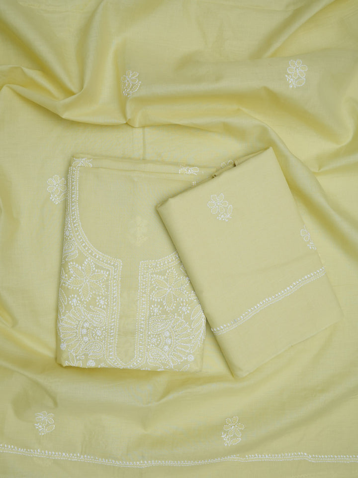 Women Hand Embroidered Chikankari Cotton Dressmaterial PCSCU00104FS-Yellow