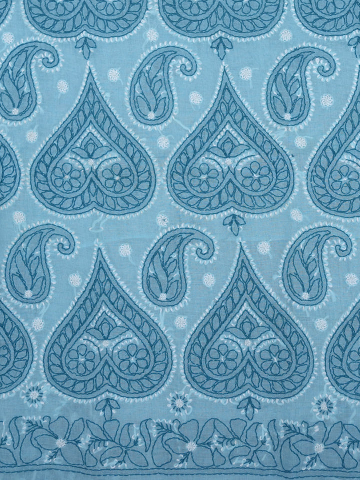 Hand Embroidered Chikankari Cotton Saree PCSAR01 Lightblue
