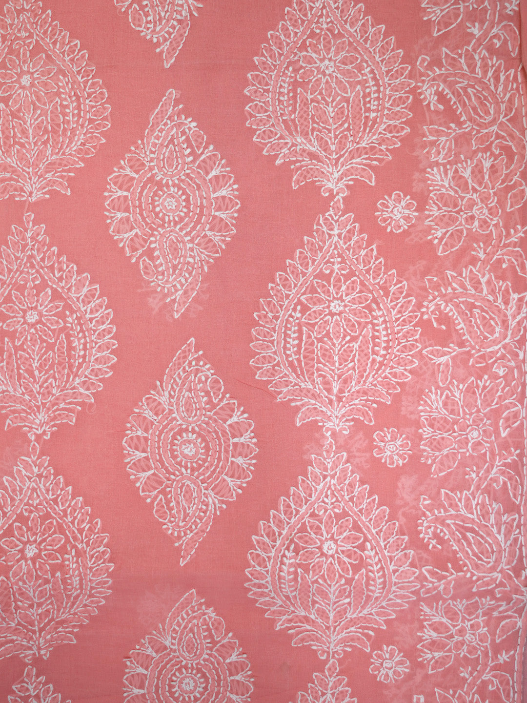 Hand Embroidered Chikankari Cotton Saree PCSAR02 Carrotpink