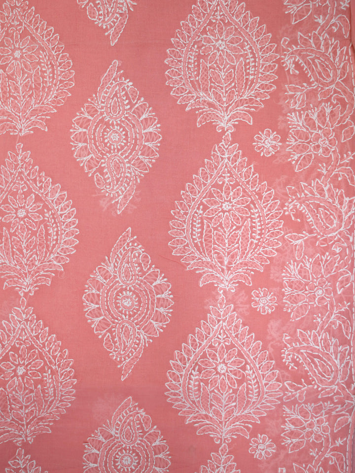 Hand Embroidered Chikankari Cotton Saree PCSAR02 Carrotpink