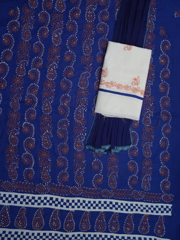 Women Hand Embroidered Chikankari Cotton Dressmaterial PC4120-NAVYBLUE