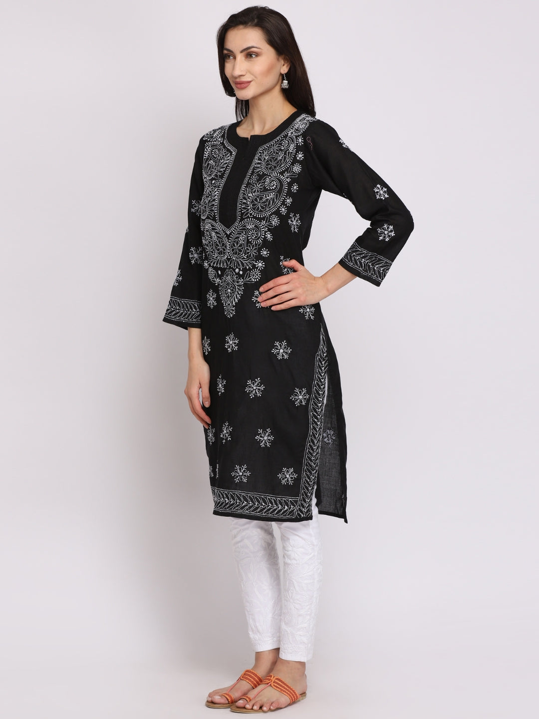 Hand Embroidered Cotton Straight Kurta-PC3435