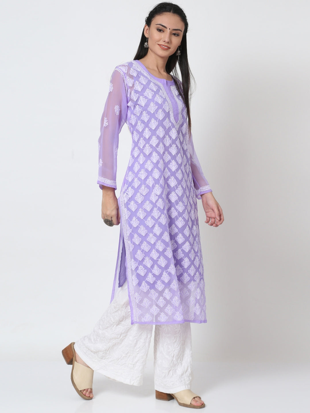 Hand Embroidered Chikankari Georgette Straight Kurta With Matching Slip- PC3484