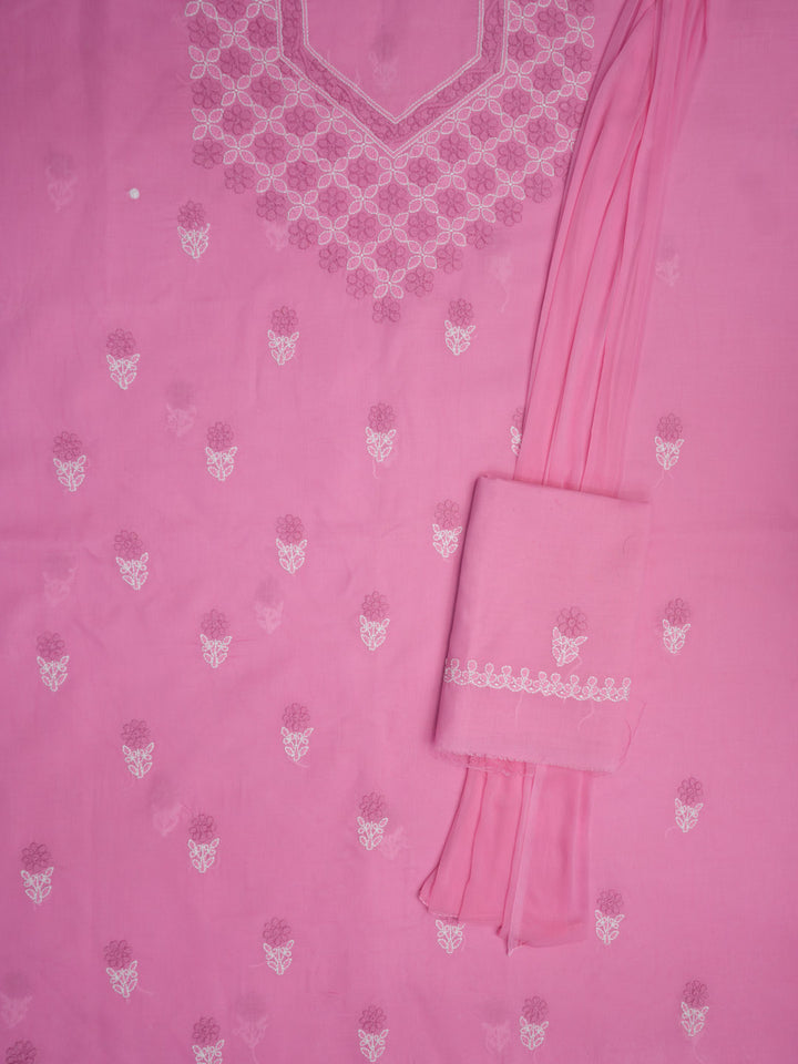 Women Hand Embroidered Cotton Chikankari Dress MaterialPCSCU00102FS-BUBBLEGUMPINK