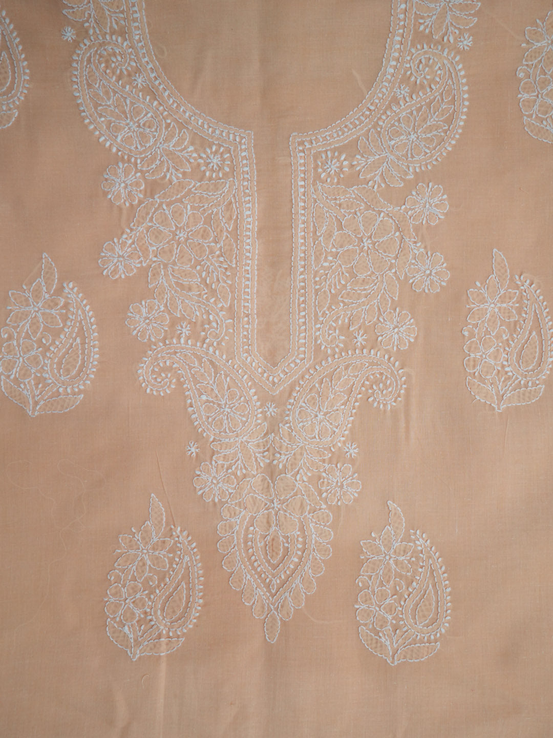 Women Hand Embroidered Chikankari Cotton DressMaterial PCSCU00104FS-PEACH