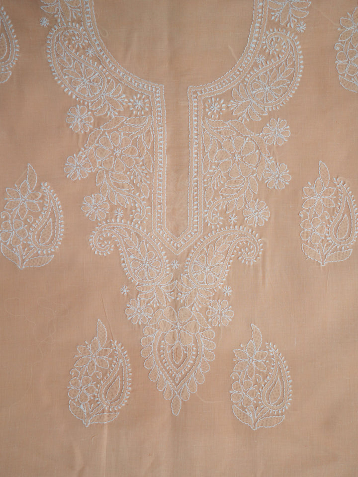Women Hand Embroidered Chikankari Cotton DressMaterial PCSCU00104FS-PEACH