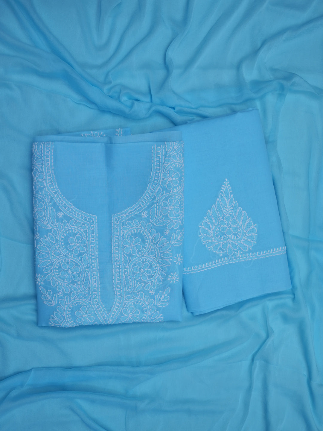 Women Hand Embroidered Cotton Chikankari Dress Material PCSCU00104FS Blue