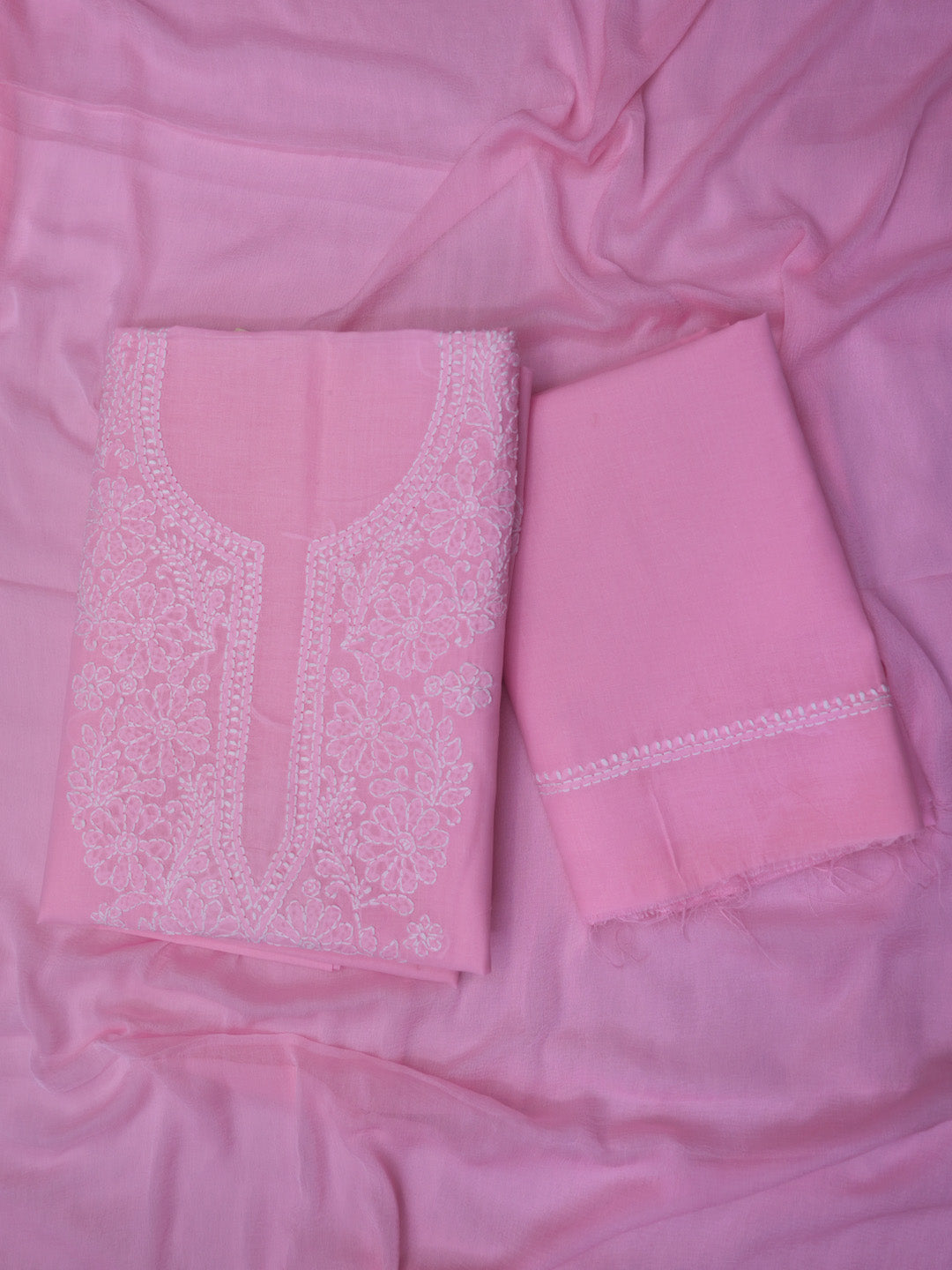Women Hand Embroidered Cotton Chikankari Dress Material PCSCU00104FS Pink
