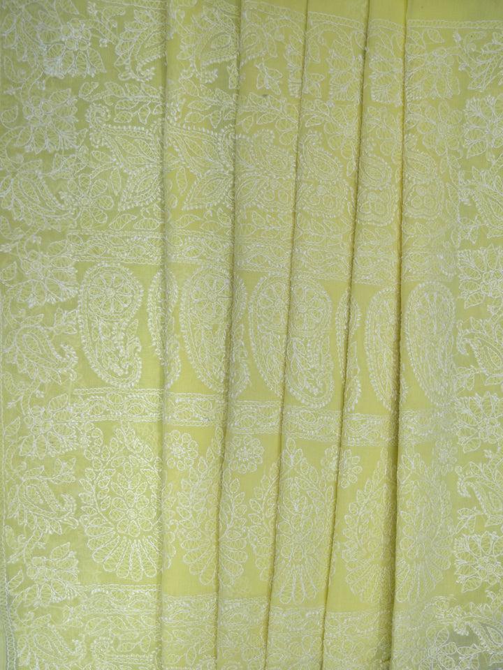 Hand Embroidered Chikankari Cotton Saree PCSAR02 Limegreen