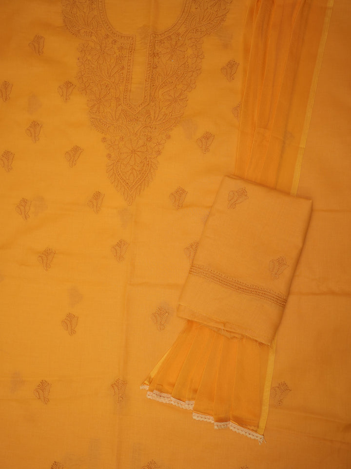 Women Hand Embroidered Chikankari Cotton Dressmaterial PCSCU00103FS-MUSTARD