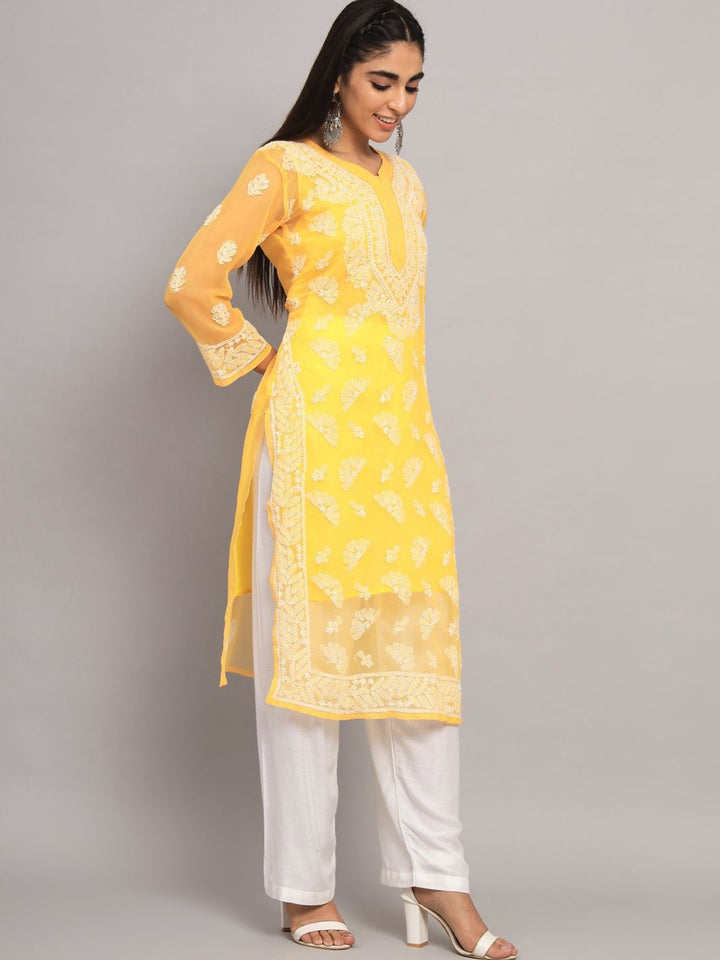 Women Hand Embroidered Chikankari Georgette Straight Kurta With Matching Slip- PC3545