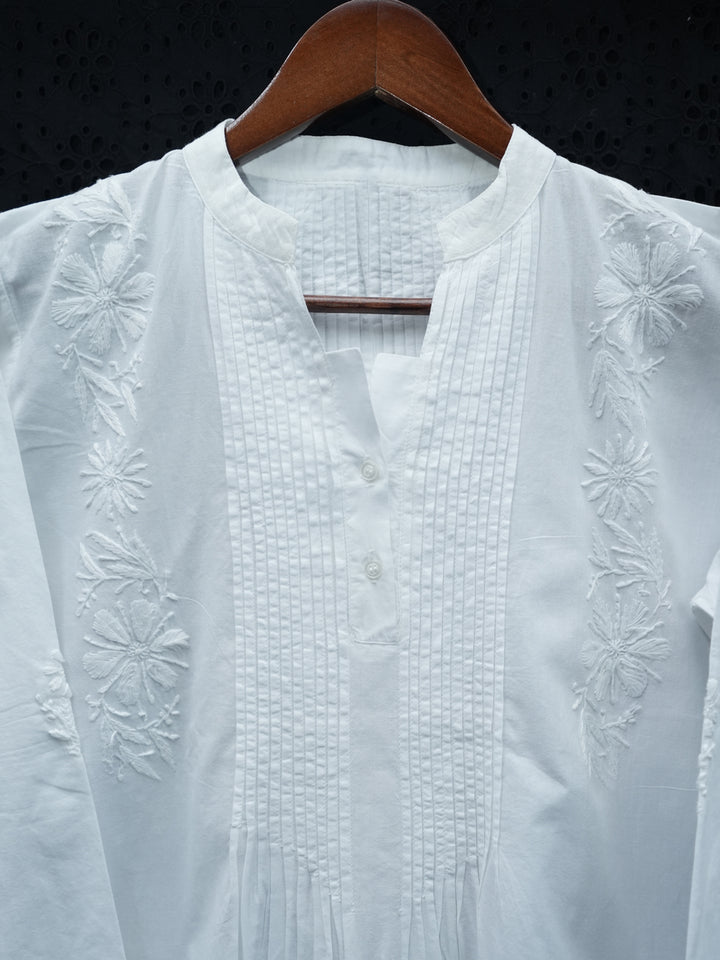 Chikankari Women Hand Embroidered Cotton Tunic-PC1625