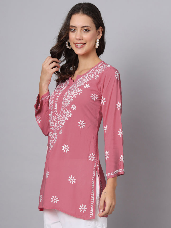 Women Hand Embroidered Chikankari Modal Kurti PC3611 Rust