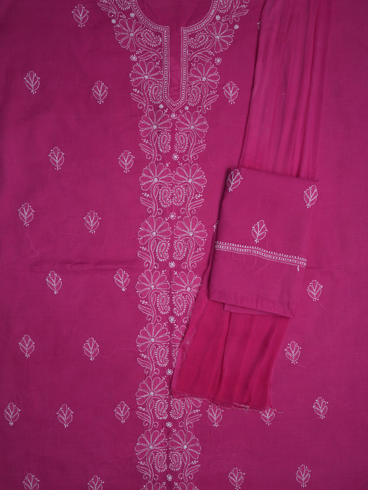 Women Hand Embroidered Chikankari Cotton Dressmaterial PCSCU00104FS-MAGENTA
