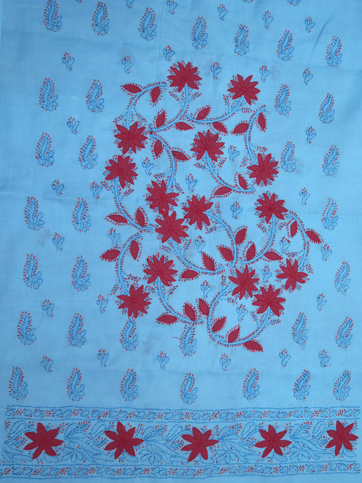 women hand embroidered chikankari cotton dressmaterial PC4120-BLUE32