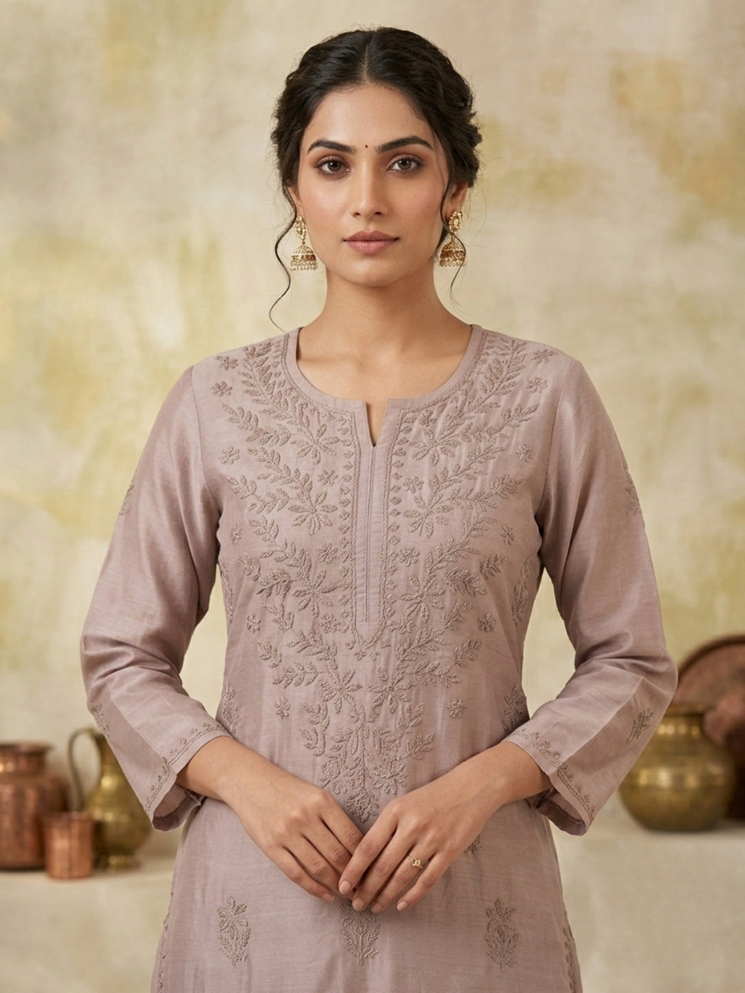 Women Hand Embroidered Chikankari Chanderi Kurta Set PC4119KS