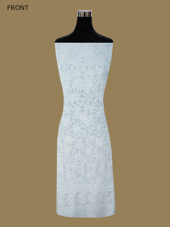 Women Hand Embroidered Chikankari Viscose Georgette Dressmaterial PC4123-WHITE5