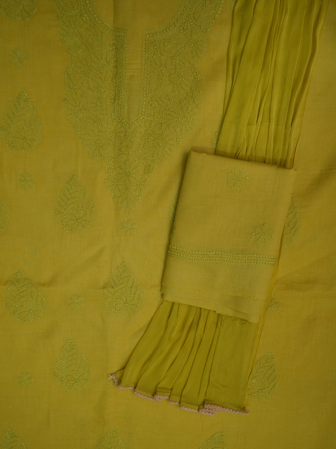 Women Hand Embroidered Chikankari Cotton DressMaterial PCSCU00406FS-GREEN