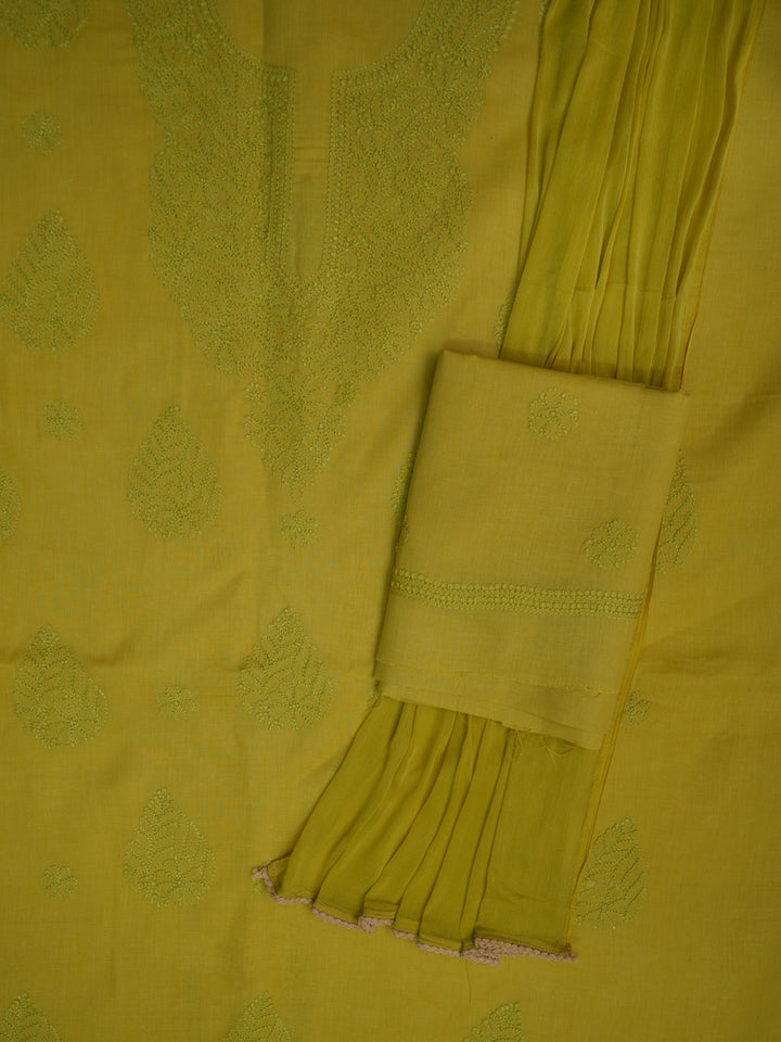 Women Hand Embroidered Chikankari Cotton DressMaterial PCSCU00406FS-GREEN