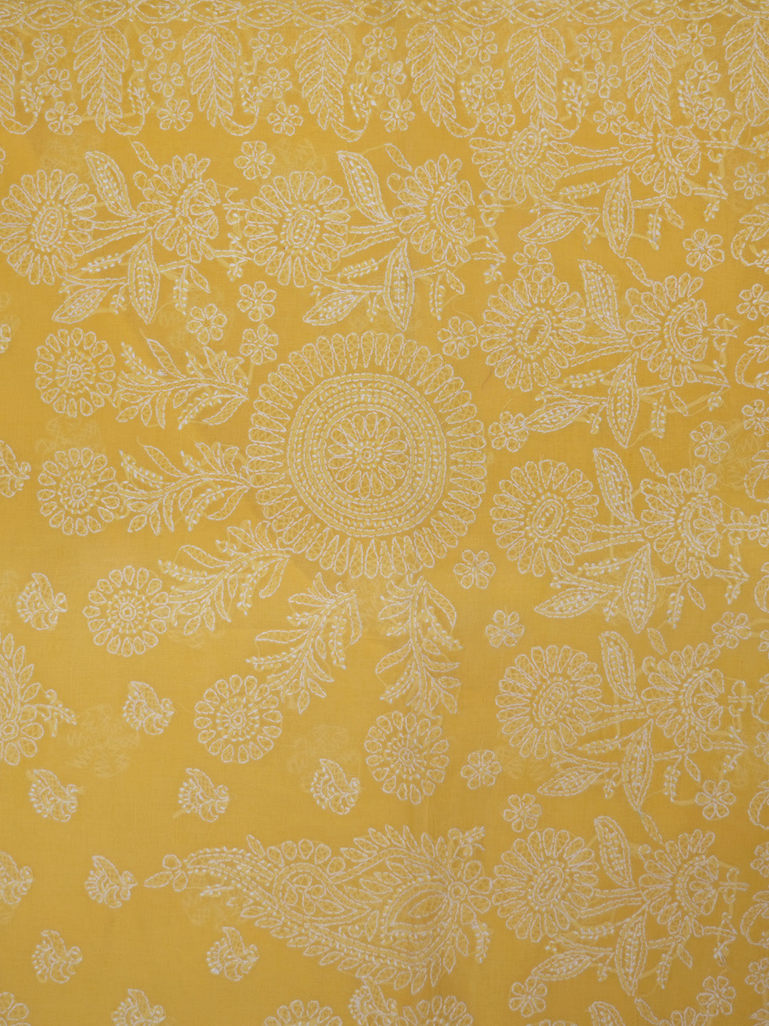 Hand Embroidered Chikankari Cotton Saree PCSAR02 Mustard
