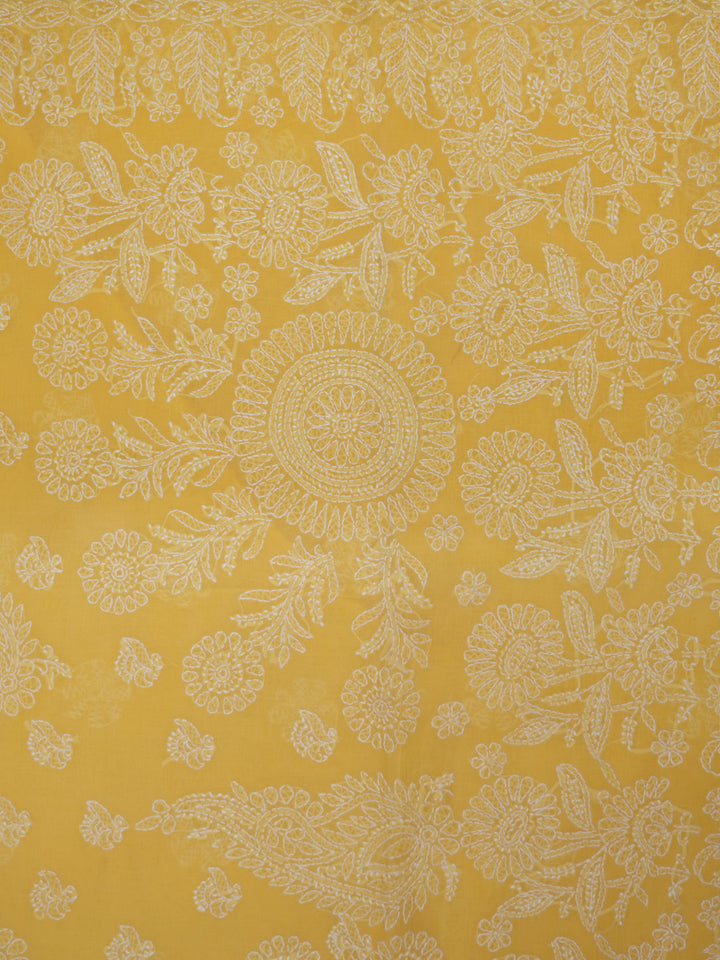 Hand Embroidered Chikankari Cotton Saree PCSAR02 Mustard