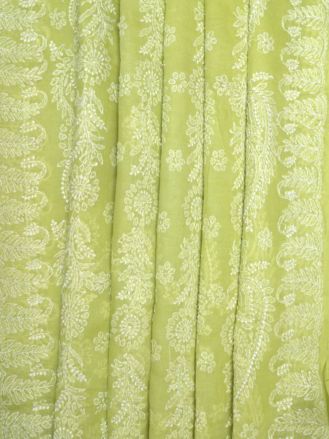 Hand Embroidered Chikankari Cotton Saree PCSAR02 Parrotgreen