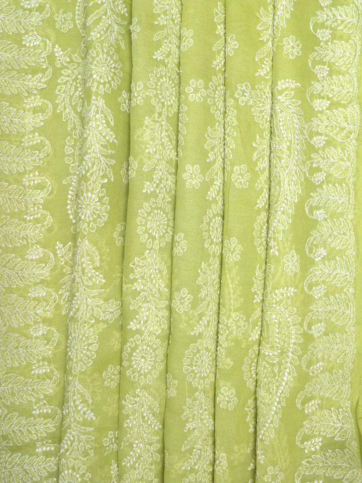 Hand Embroidered Chikankari Cotton Saree PCSAR02 Parrotgreen