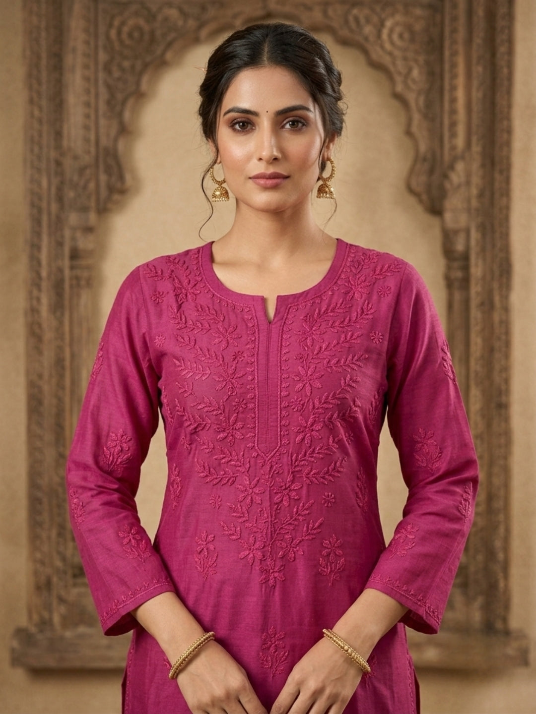 Women Hand Embroidered Chikankari Chanderi Kurta Set PC4119KS