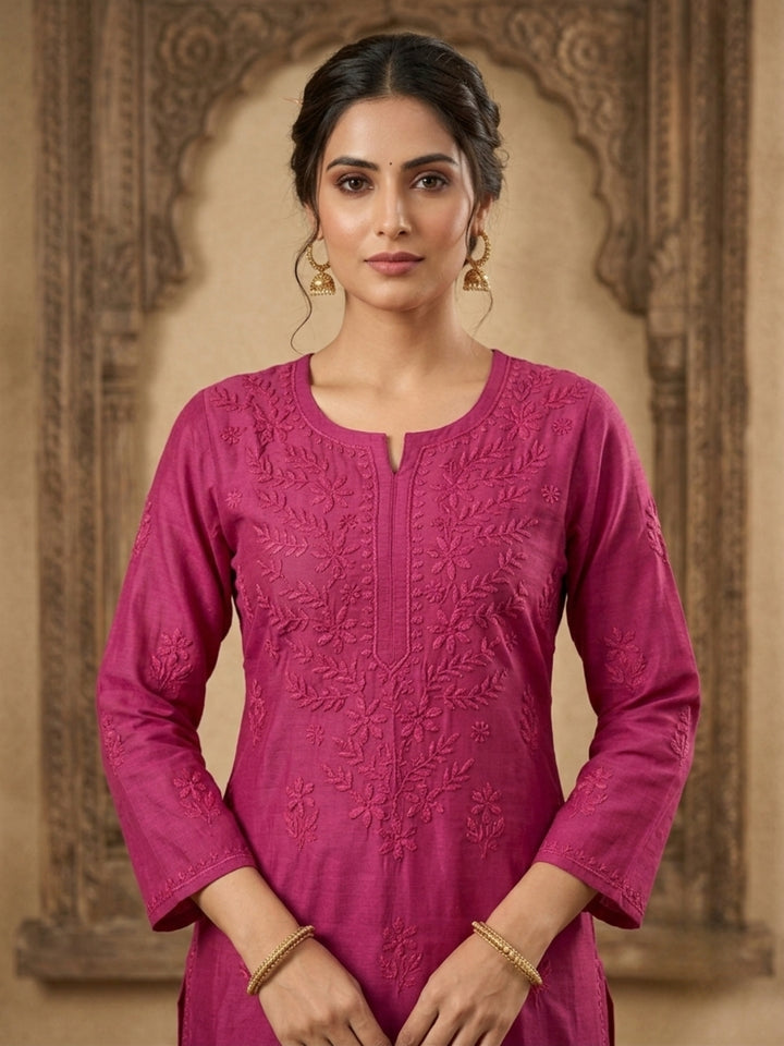 Women Hand Embroidered Chikankari Chanderi Kurta Set PC4119KS