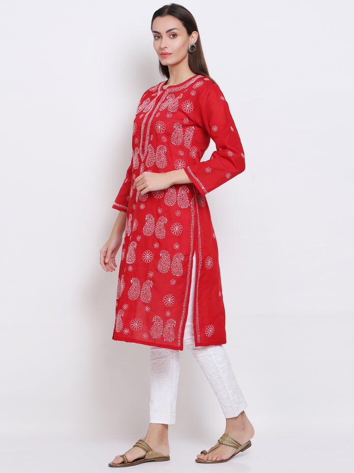 Hand Embroidered Chikankari Cotton Straight Kurta- PC3495