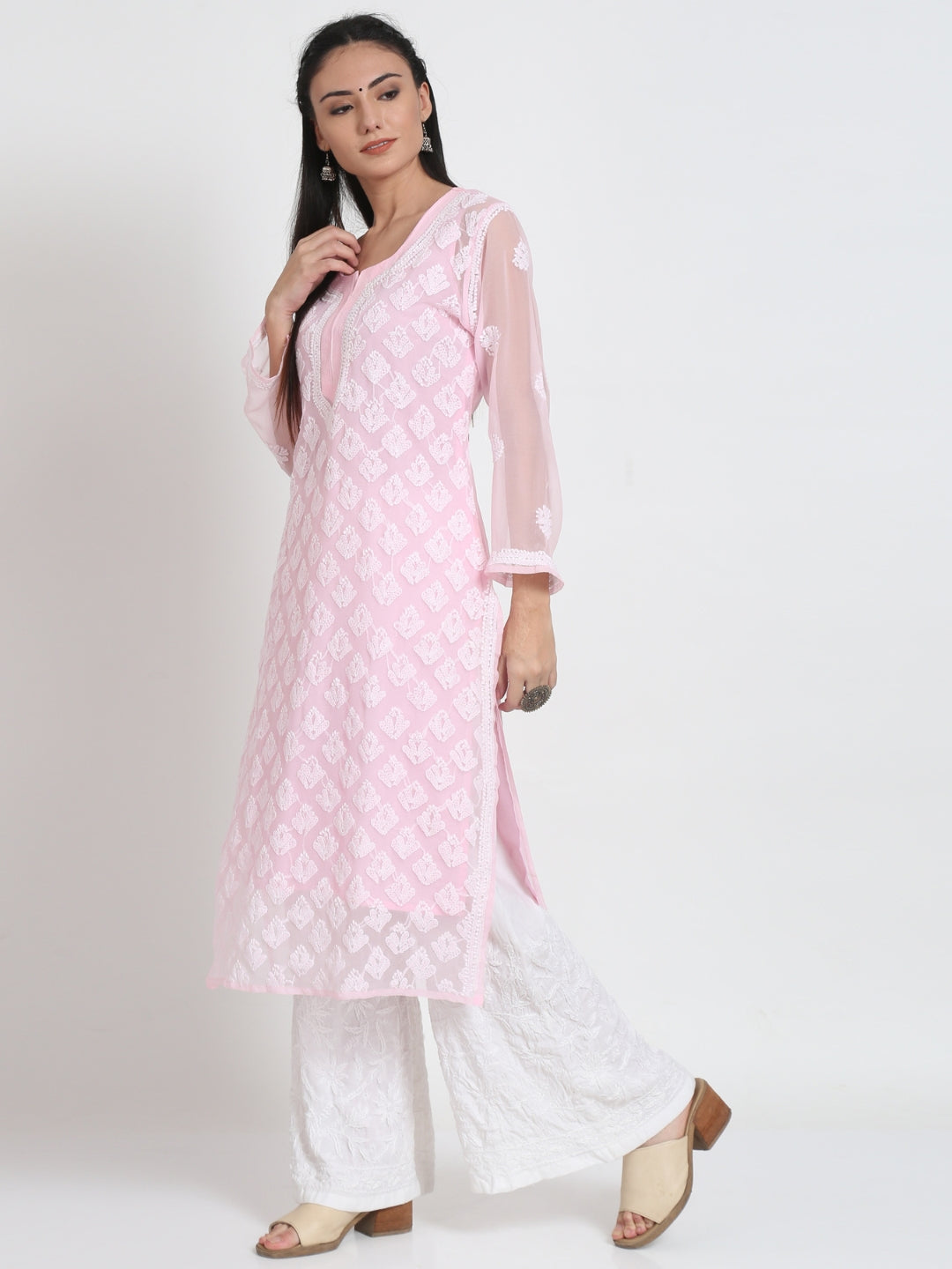 Hand Embroidered Chikankari Georgette Straight Kurta With Matching Slip- PC3484