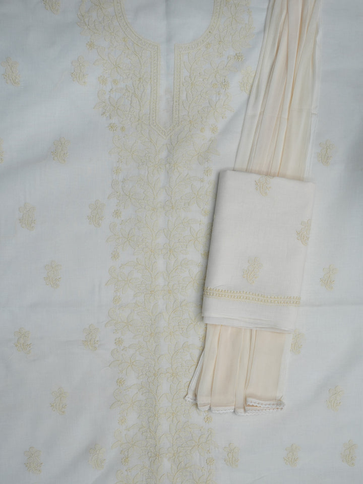 Women Hand Embroidered Chikankari Cotton Dressmaterial PCSCU00406FS-BEIGE