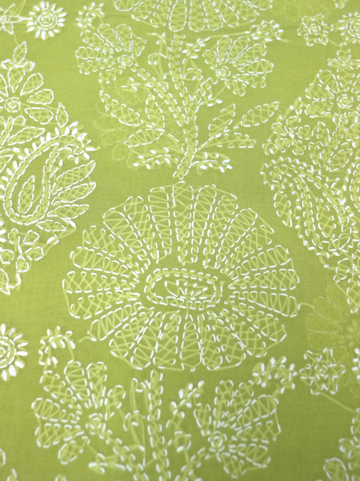 Hand Embroidered Chikankari Cotton Saree PCSAR02 Green
