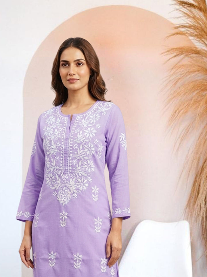 Women Hand Embroidered Chikankari Cotton Kurta Set PC4135KS Mauve