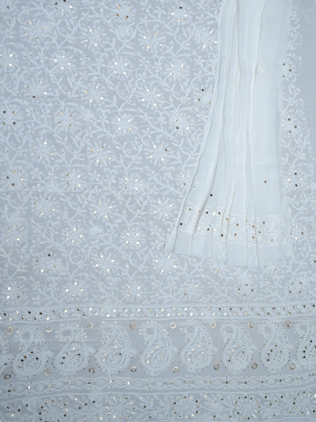 Women Hand Embroidered Chikankari Viscose Georgette Dressmaterial PC4124-WHITE3